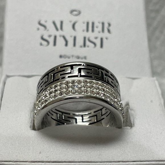 Greek Key Stainless Steel Ring - Picture 2 of 2